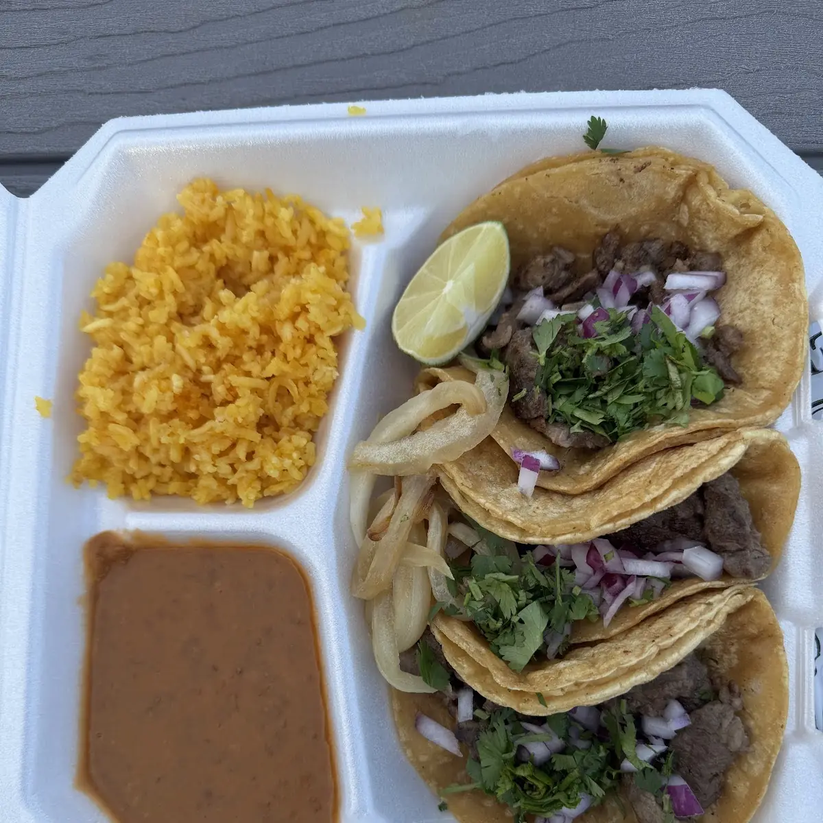 3 Hard Tacos with Rice and Beans