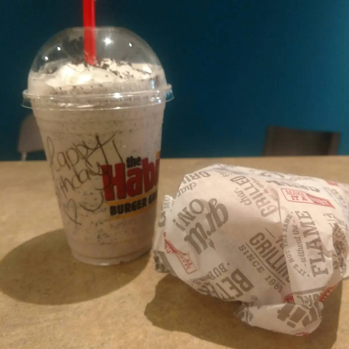 Coffee Oreo Shake and Char Burger with Cheese