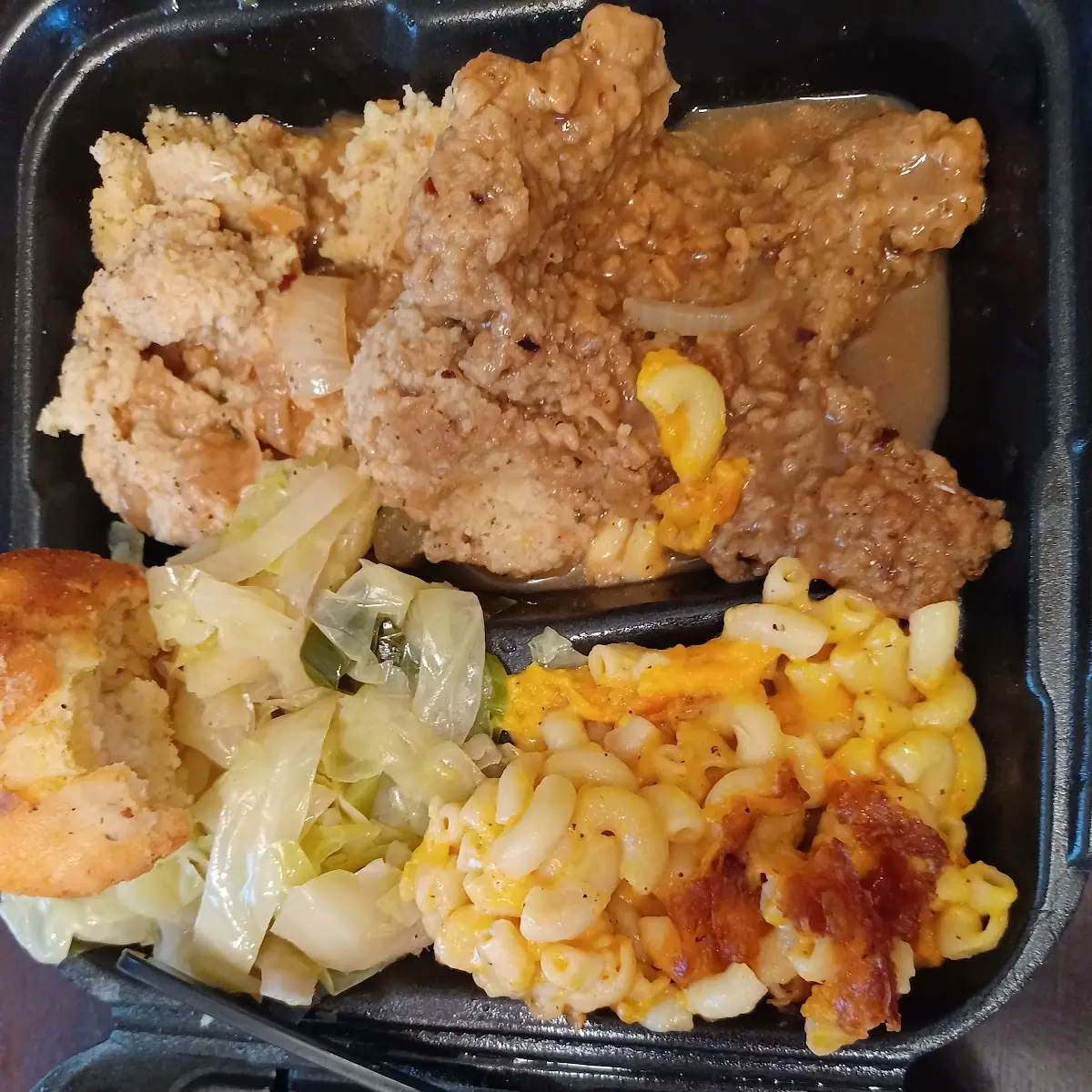 Smothered Pork Chops with Cabbage and Mac and Cheese