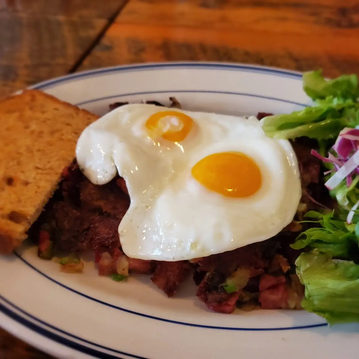 Corned Beef Hash and Eggs and Toast