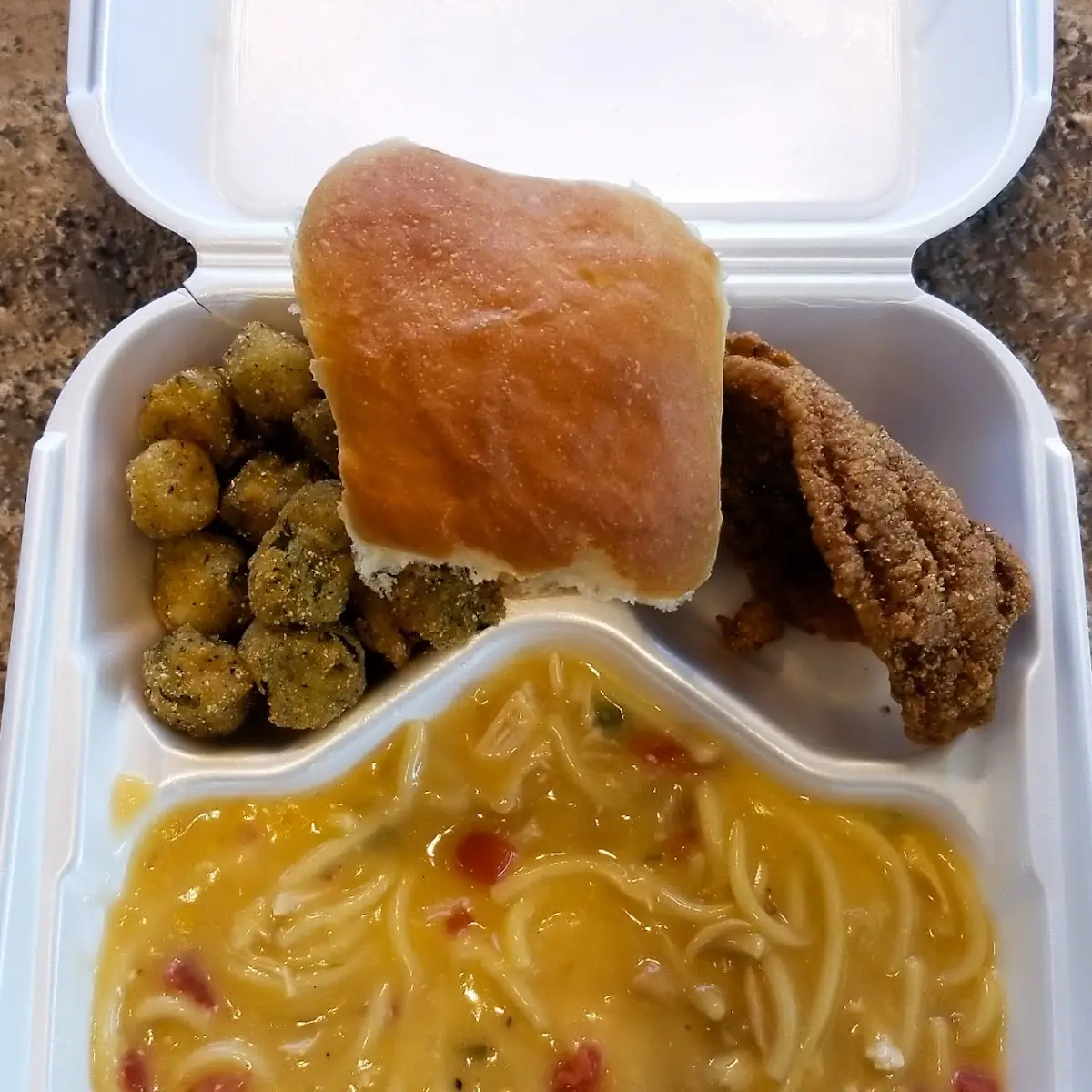 Chicken Spaghetti and Fried Catfish