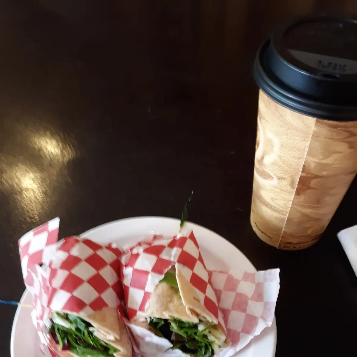 Chicken Wrap and Hot Chai Latte