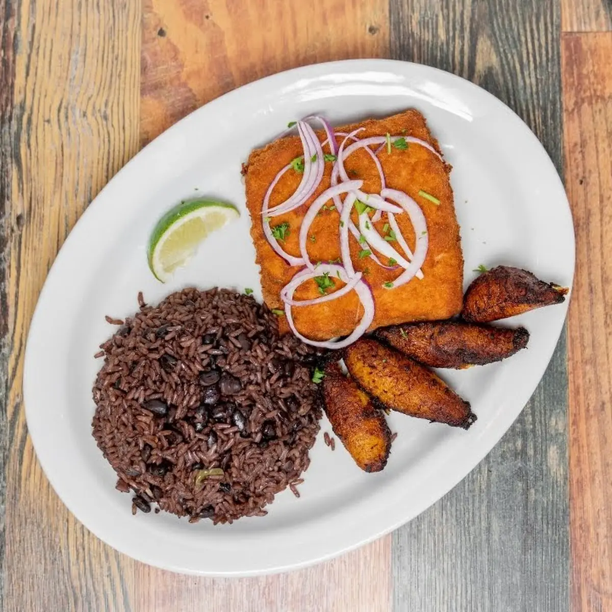 Grill Chicken Breast with Moros & Fried Yuca