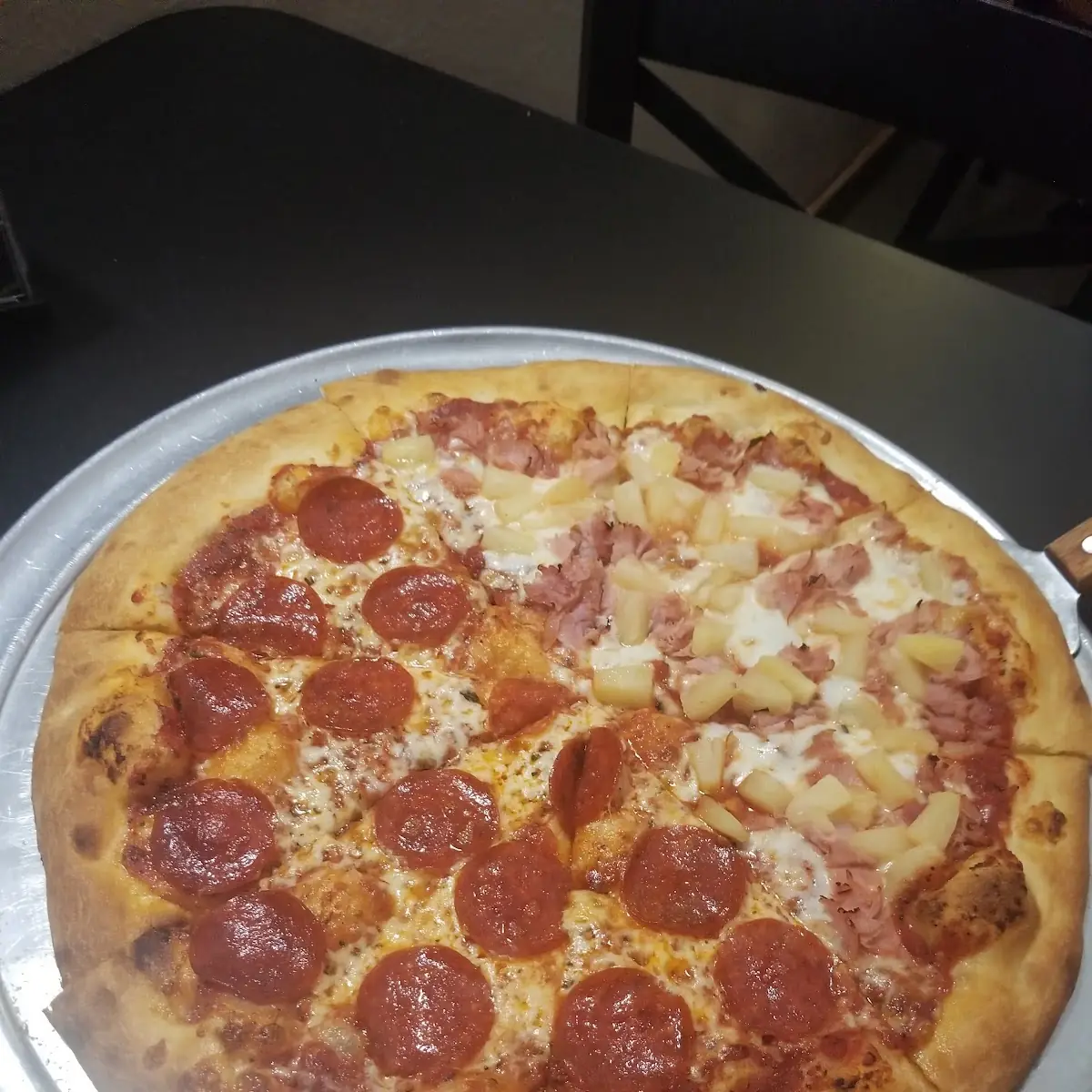 Half Pepperoni Half Hawaiian Pizza