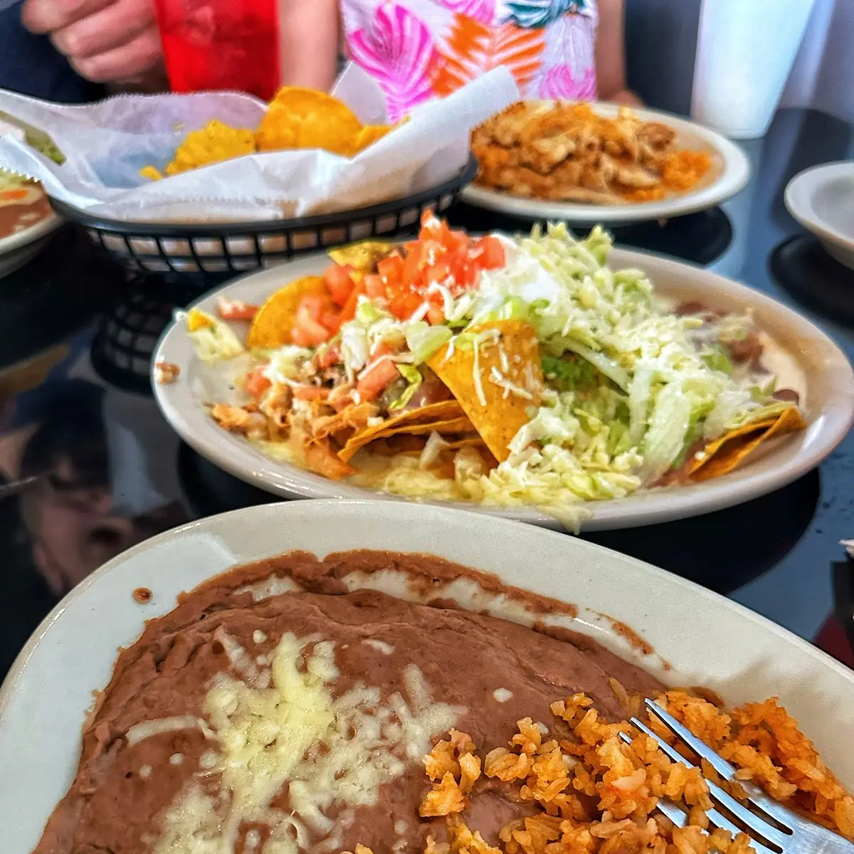 Refried Beans Rice and Salad