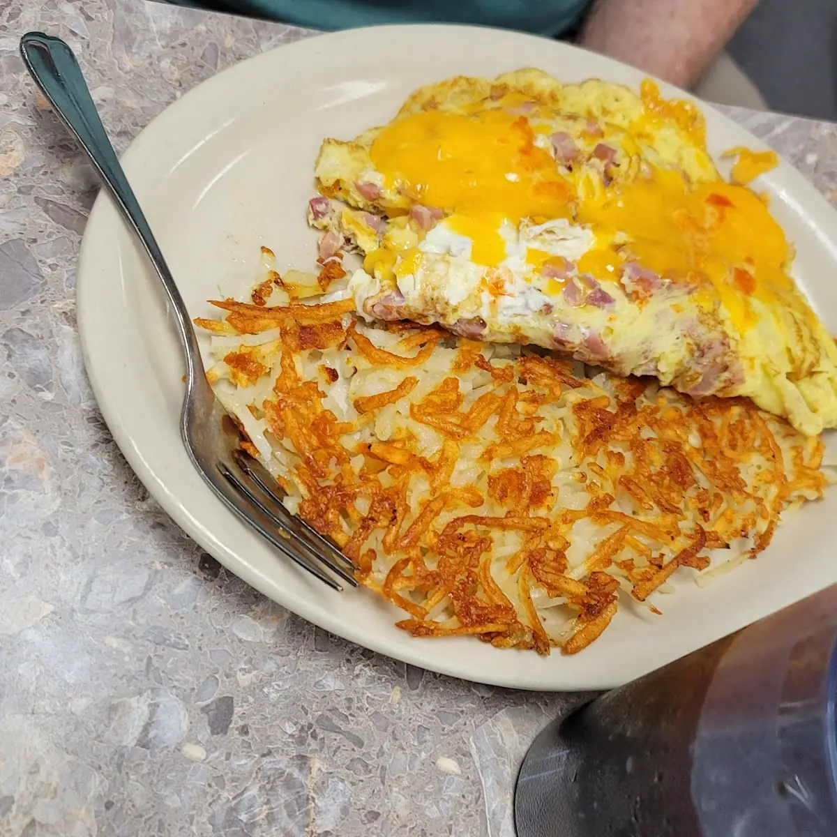 Corned Beef Hash with Scrambled Eggs Hashbrowns and Coffee