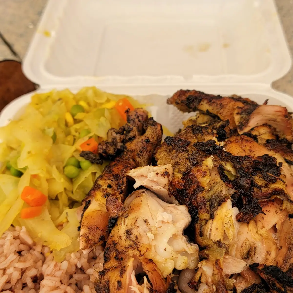 Jerk Chicken Rice & Peas with Cabbage