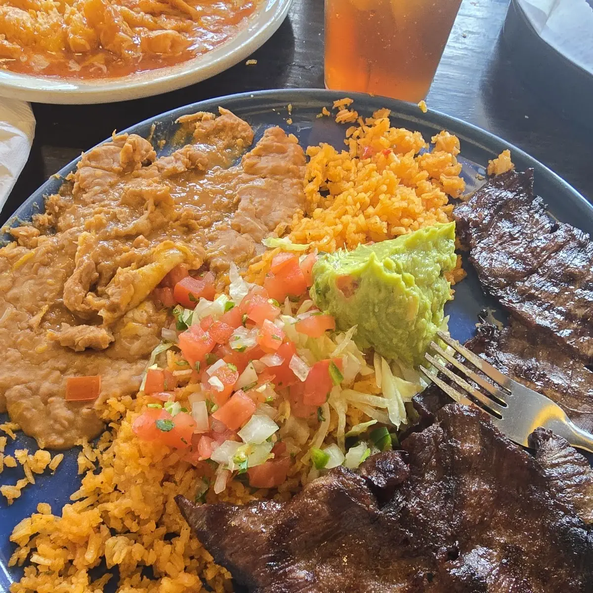 Steak Rice and Refried Beans
