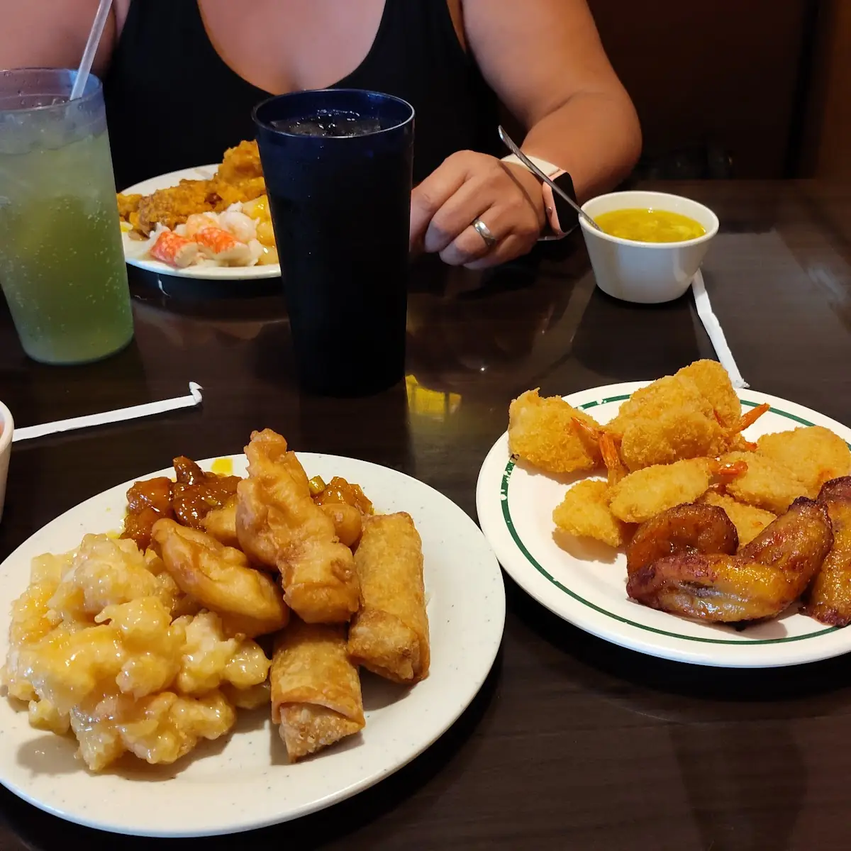 Breaded Shrimp Fried Banana Egg Rolls and Crab Rangoon with Sweet and Sour Sauce