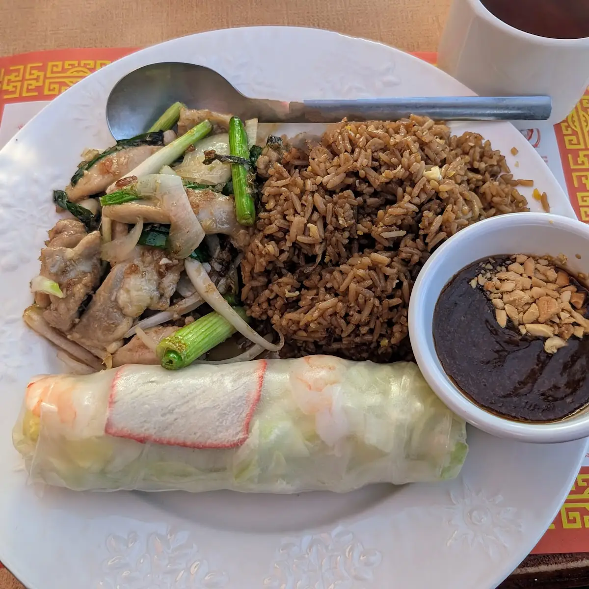 Chicken with Lemon Grass Spring Roll Fried Rice
