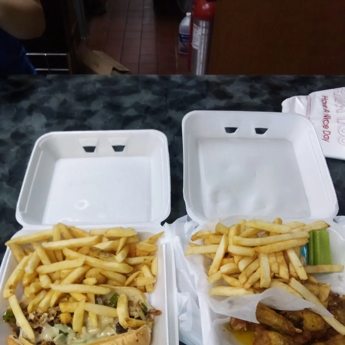 Chicken Philly Sandwich and Lemon Pepper Wings