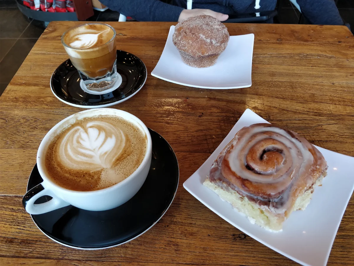 Cortado Latte Cinnamon Sugar Muffin Cinnamon Rolll