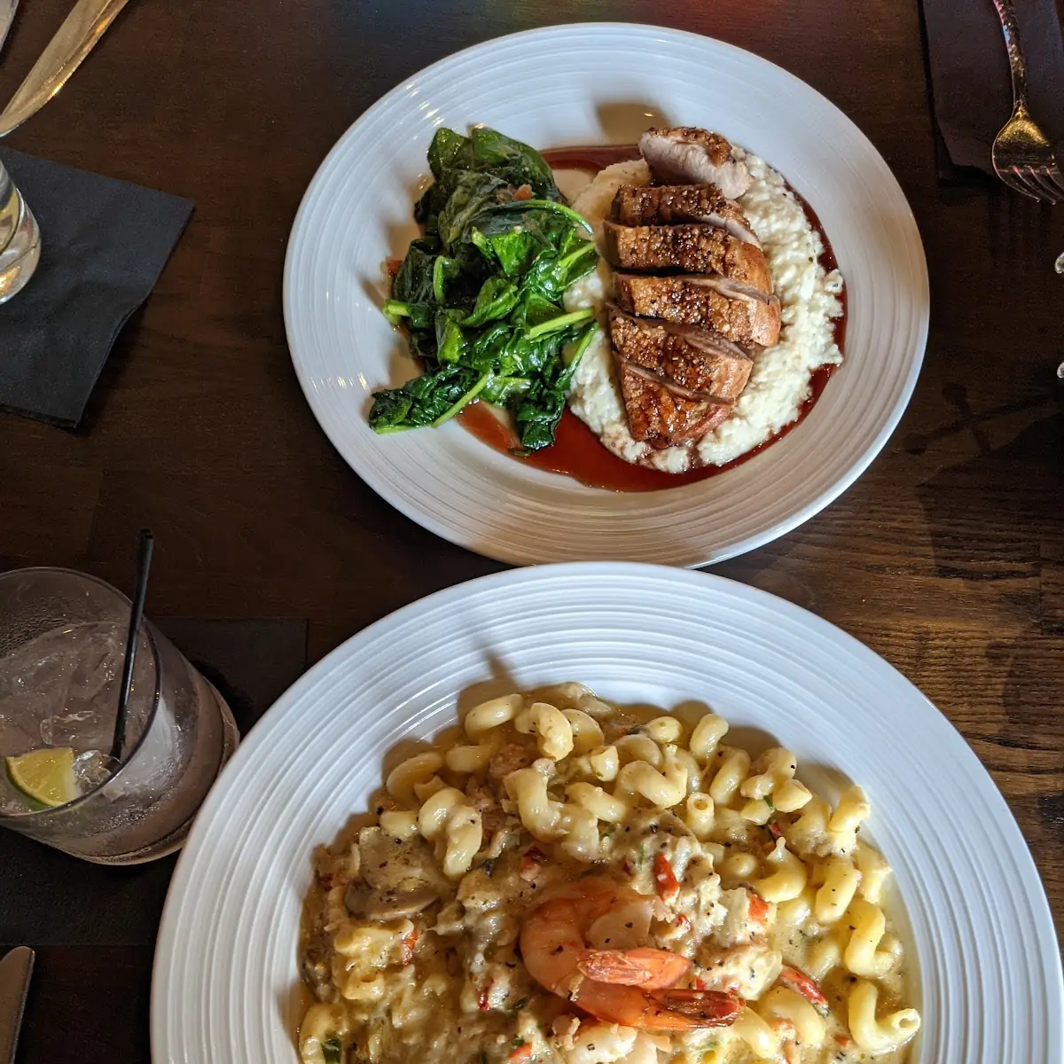 Pan Seared Duck Breast and Seafood Pasta