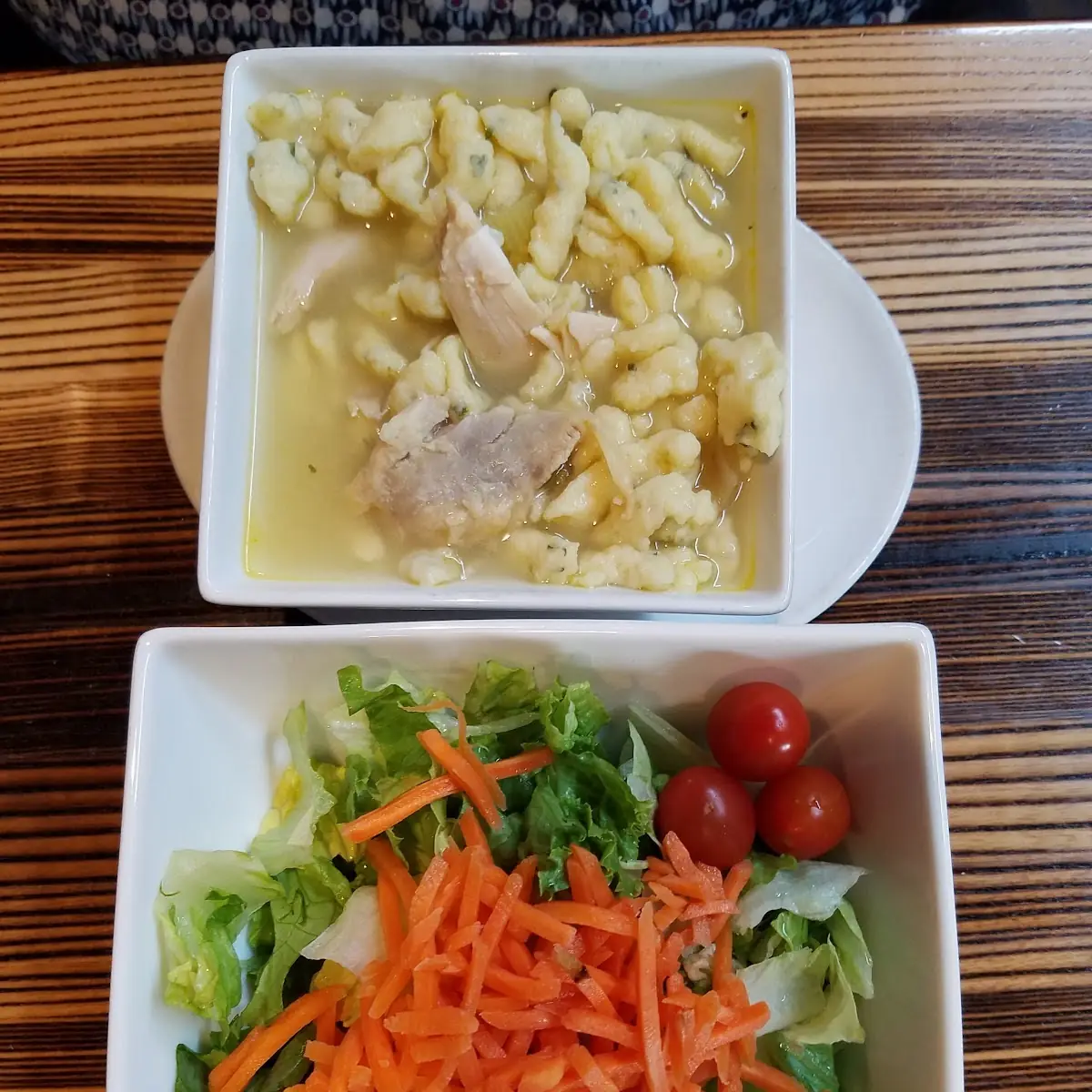 Chicken Dumpling Soup and Garden Salad