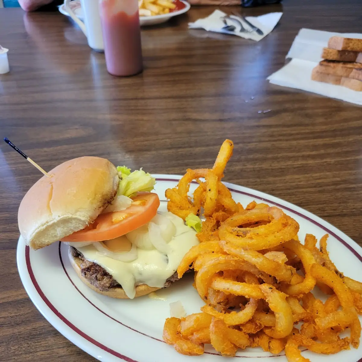 Cheese Burger and Curly Fries