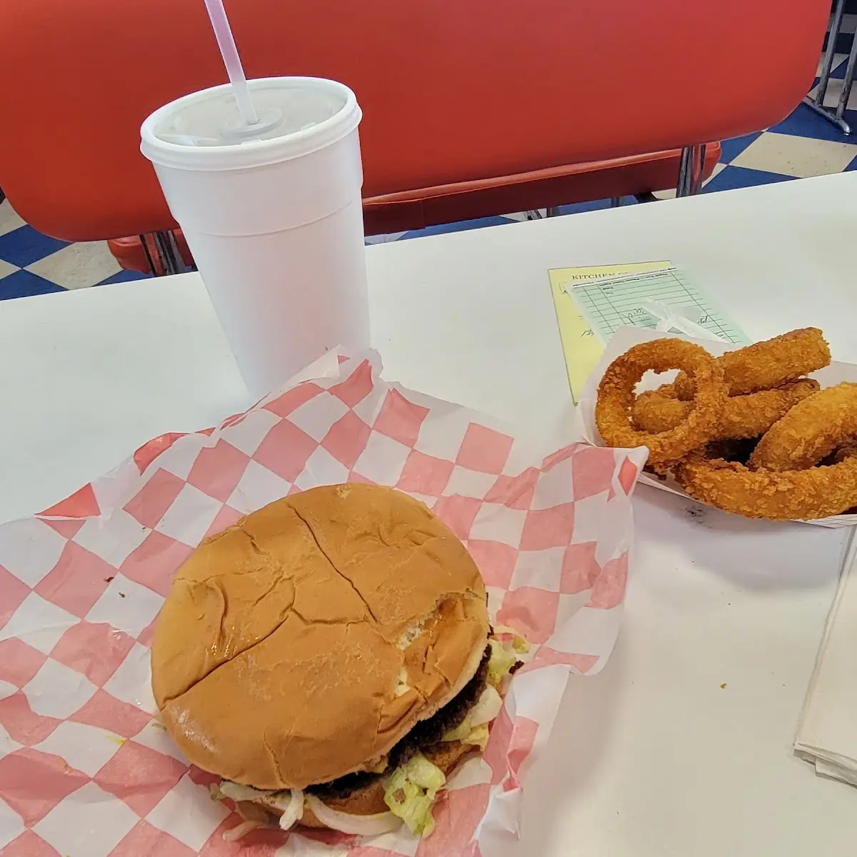 Bacon Cheeseburger and Onion Rings