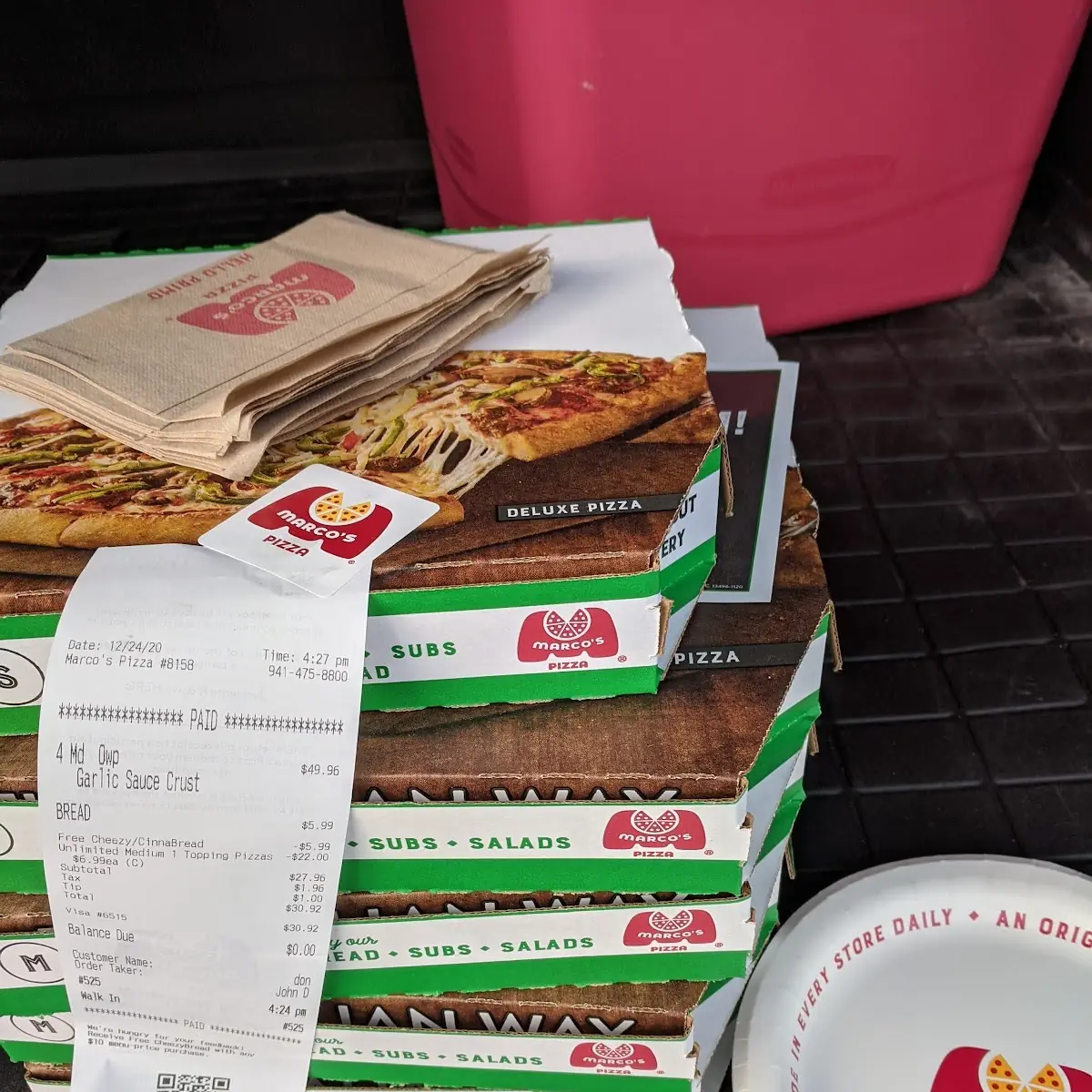 4 Medium Pizzas and Cheesy Bread