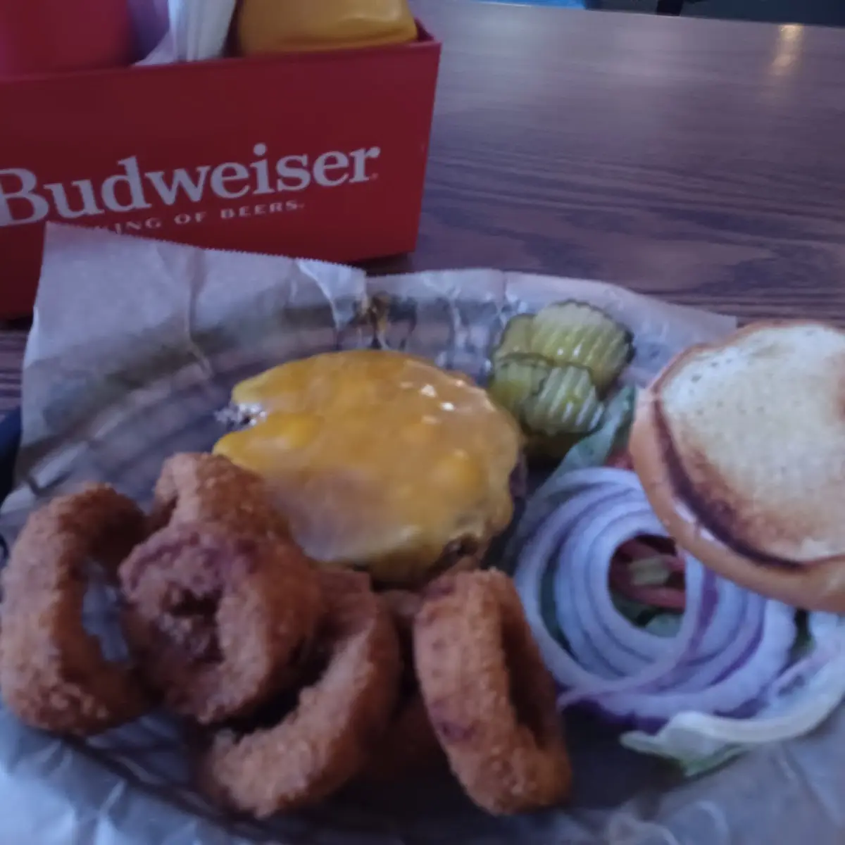 Cheeseburger and Onion Rings