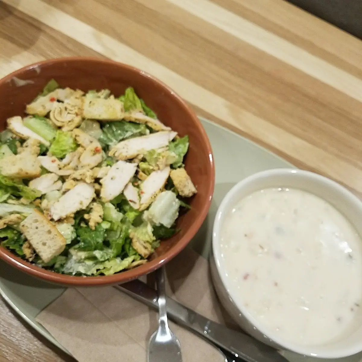 Caesar Salad with Clam Chowder
