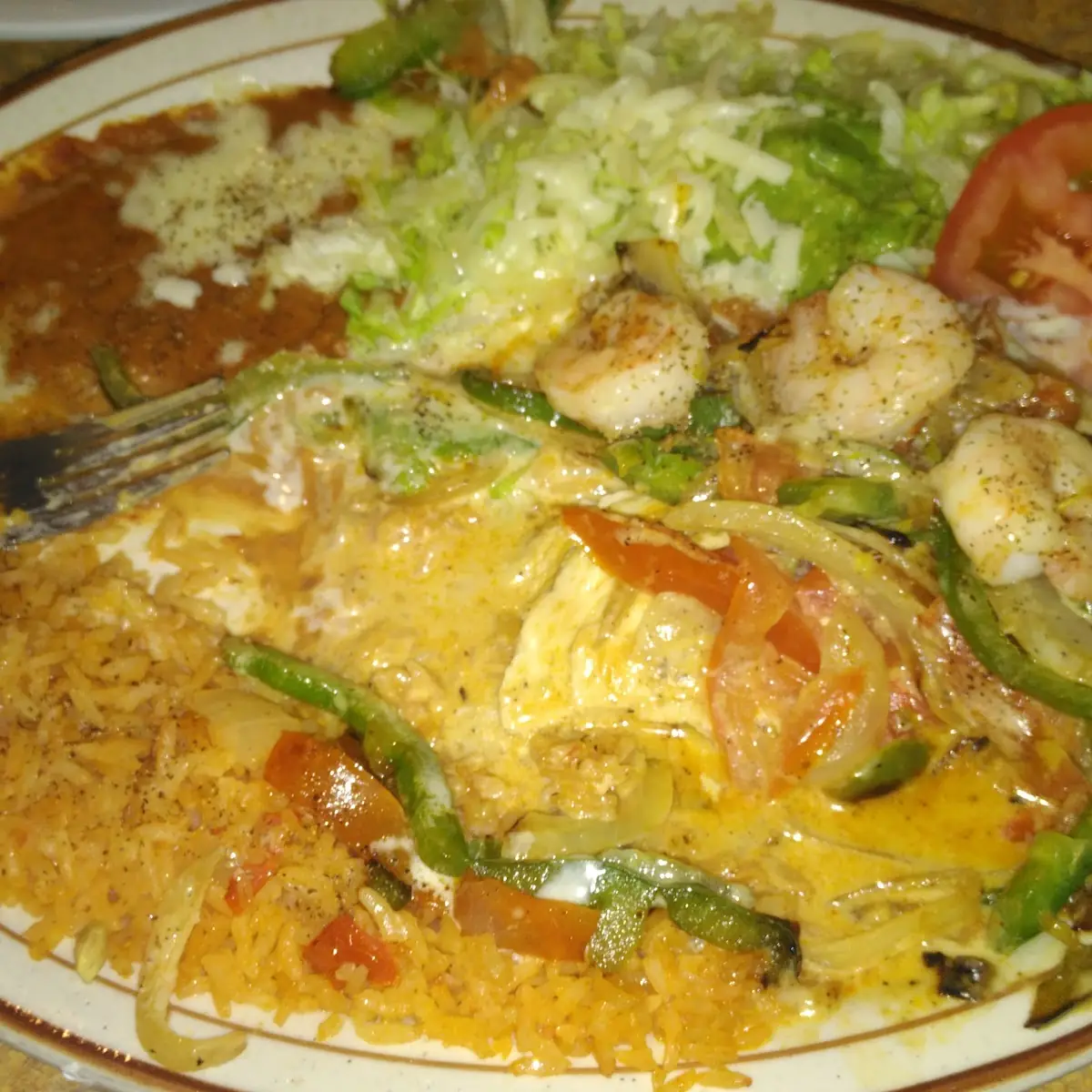 Pollo Fundido with Grilled Shrimp
