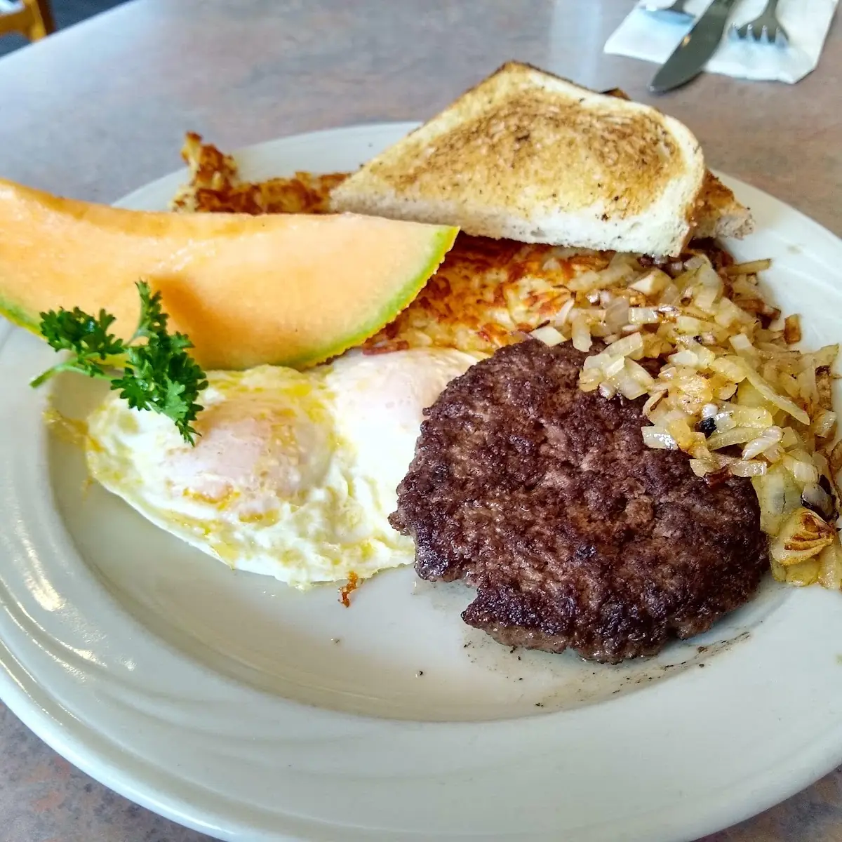 Eggs Hash Browns Beef Patty