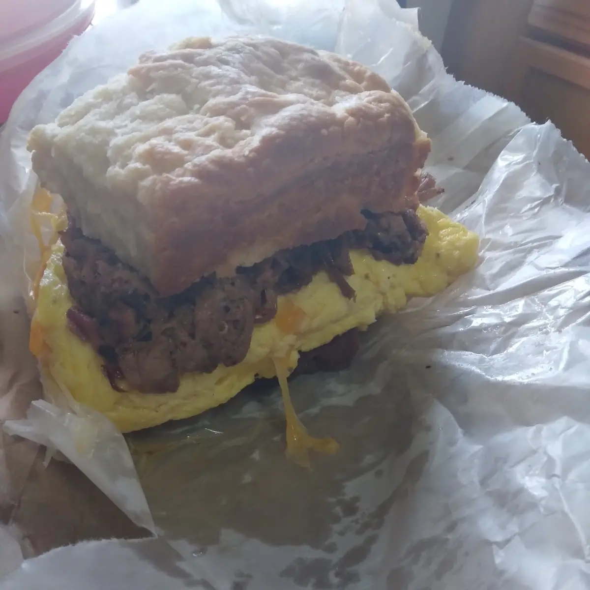 Brisket Biscuit Breakfast Sandwich