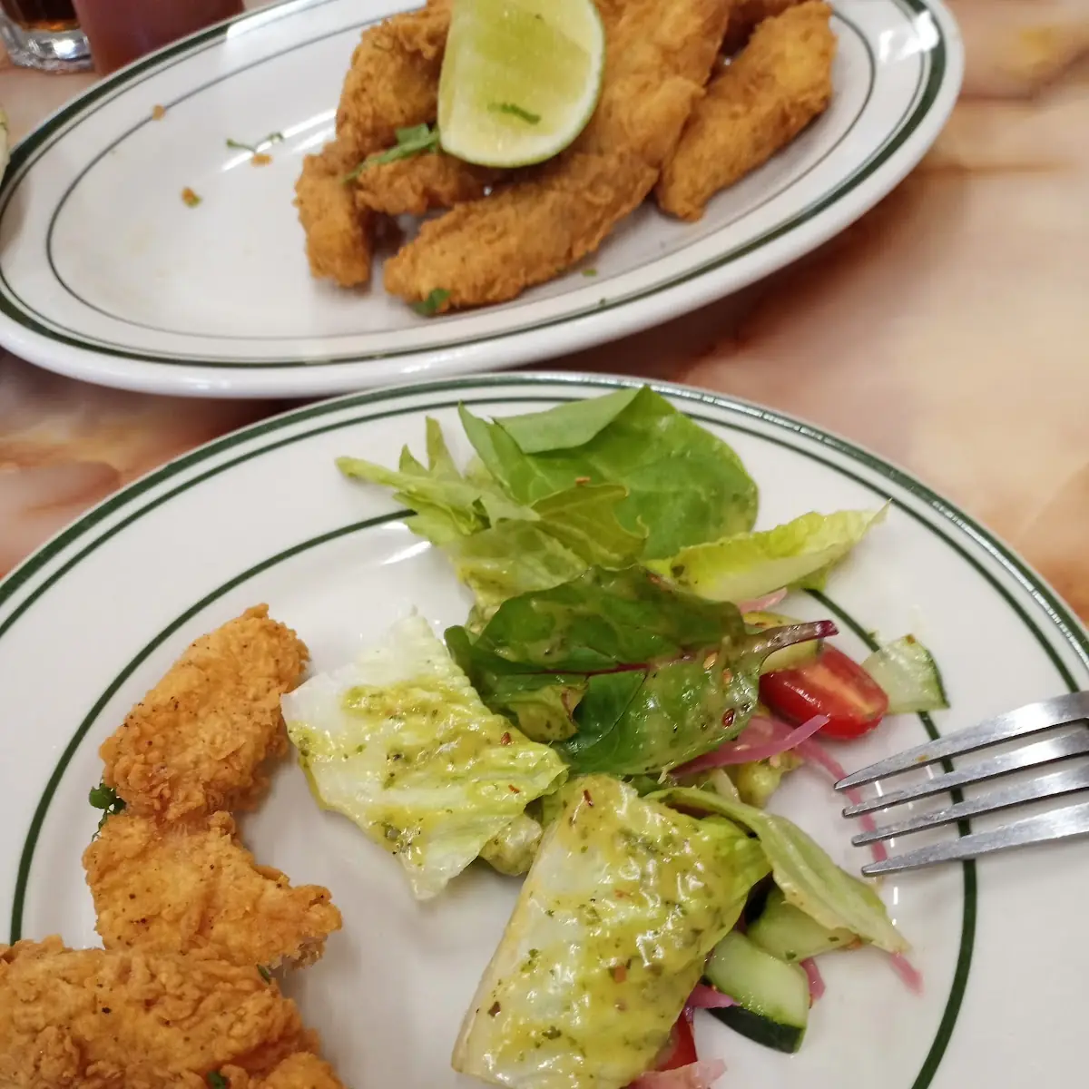 Salad and Fried Fish Nuggets