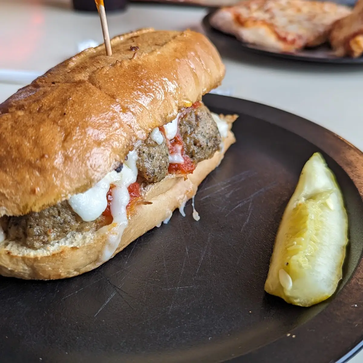 Meatball Sub with a Dill Pickle