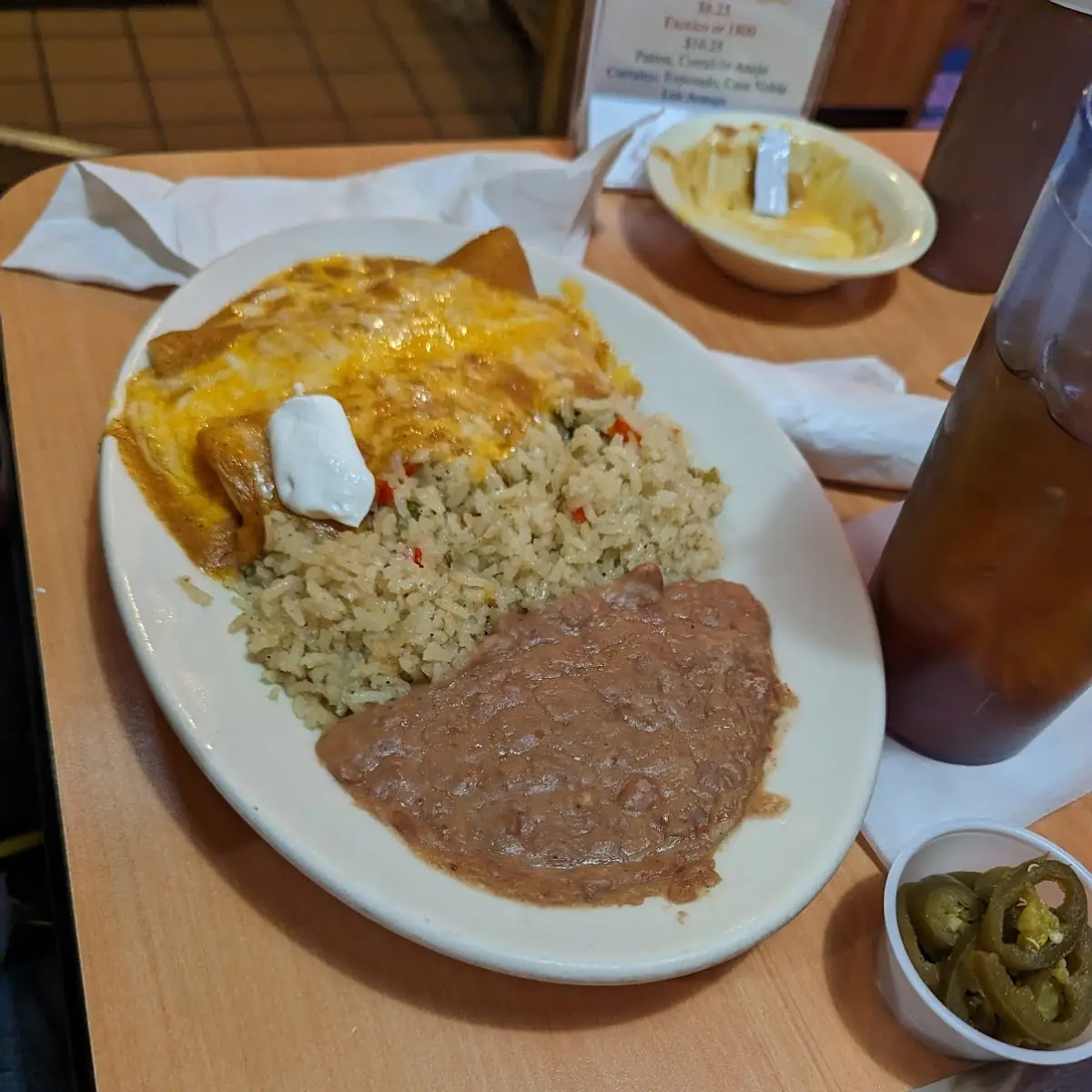 Guacamole Sour Cream Refried Beans and Rice