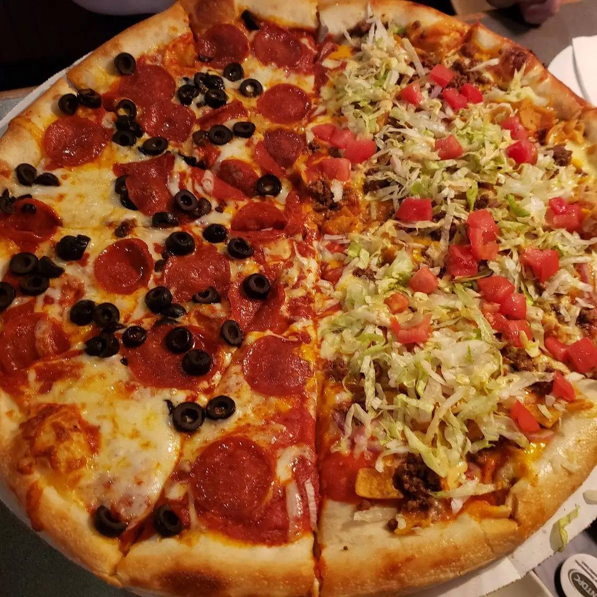 Half Taco Pizza Half Pepperoni Pizza