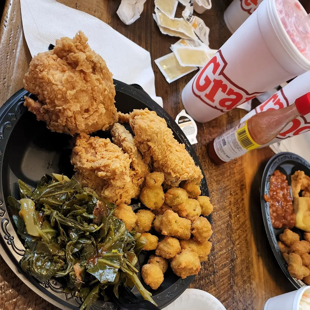 Fried Chicken Okra and Collard Greens