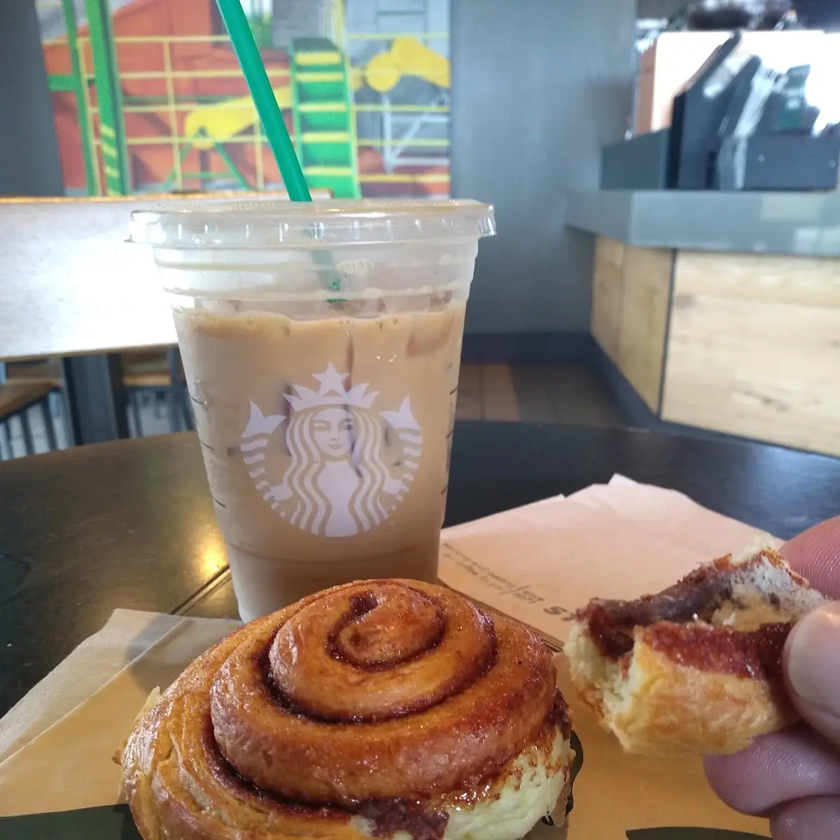 Morning Bun and Iced Vanilla Latte