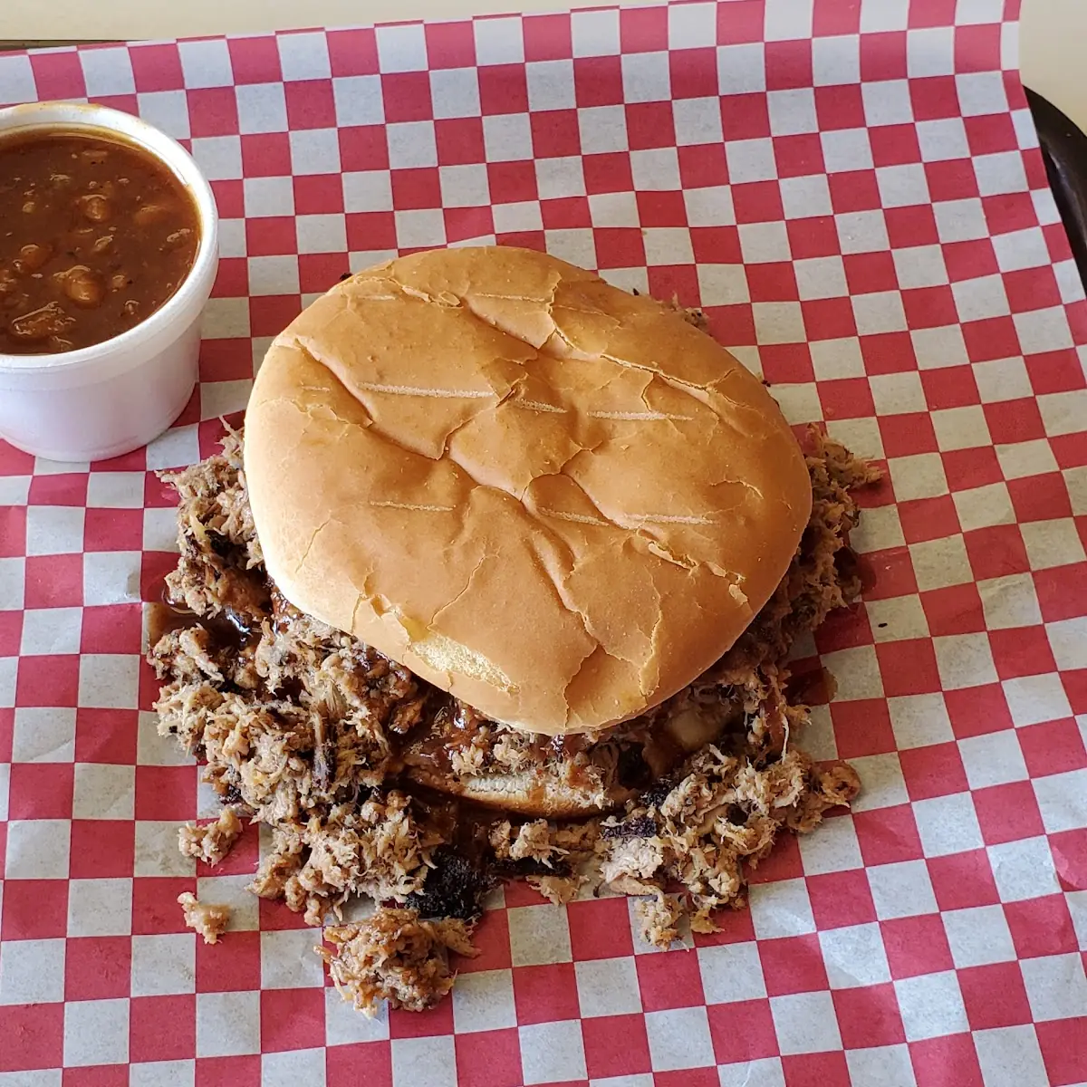 Pulled Pork Sandwich and Baked Beans