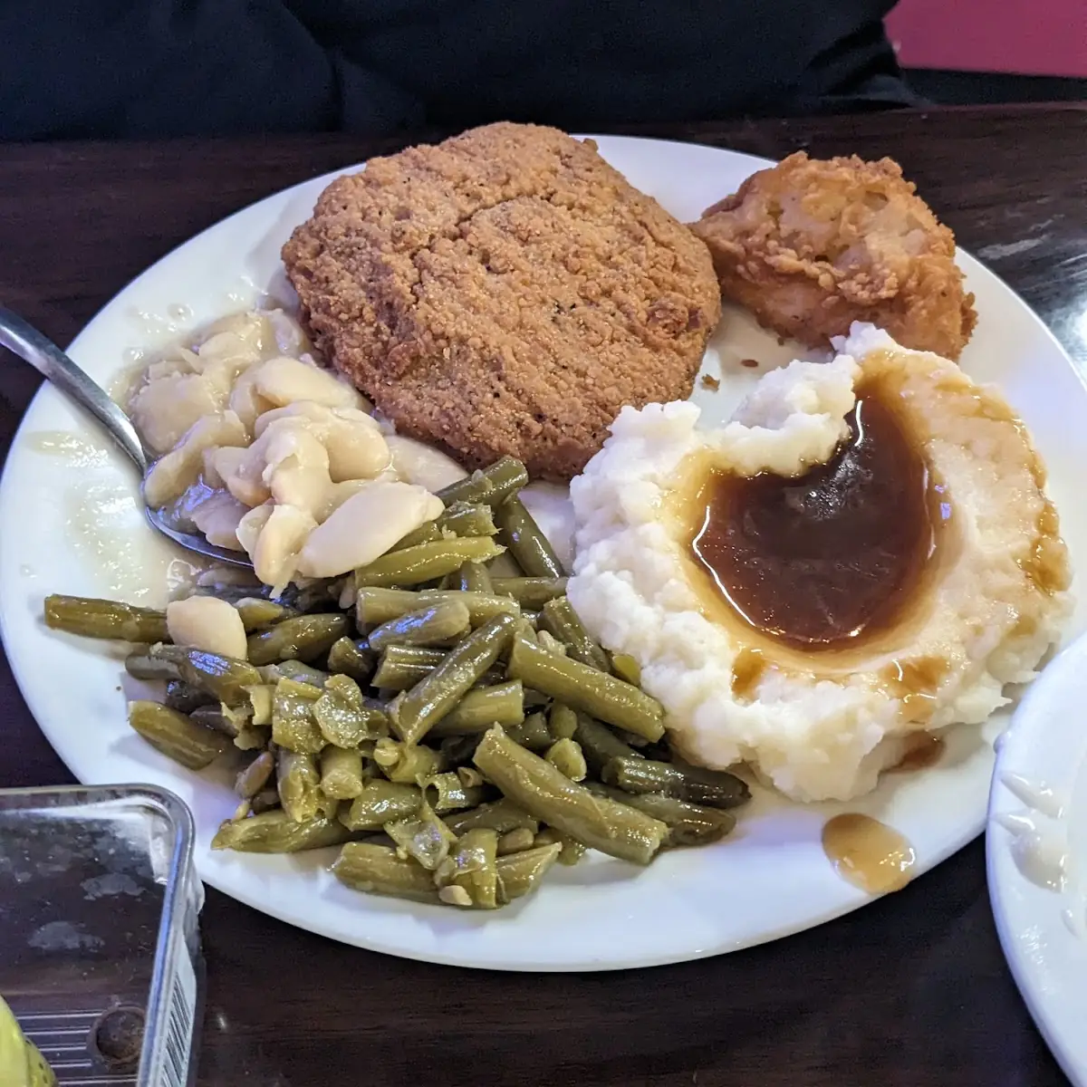 Chicken Fried Steak Mashed Potatoes and Gravy Green Beans