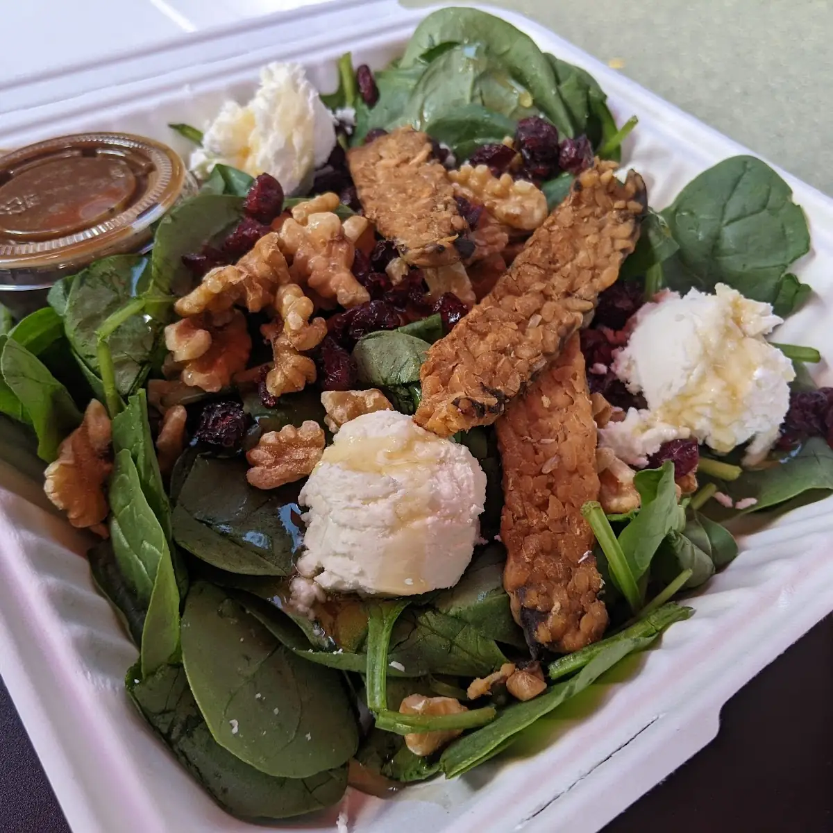 Spinach Goat Cheese Salad with Tempeh