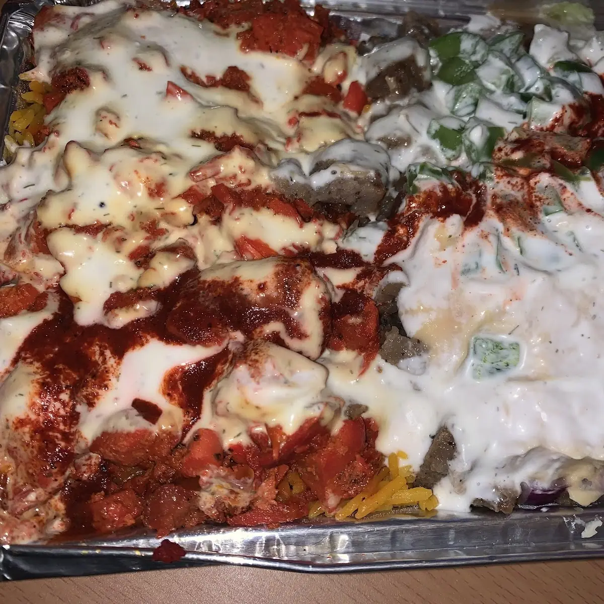Combo Platter with White Sauce and Hot Sauce