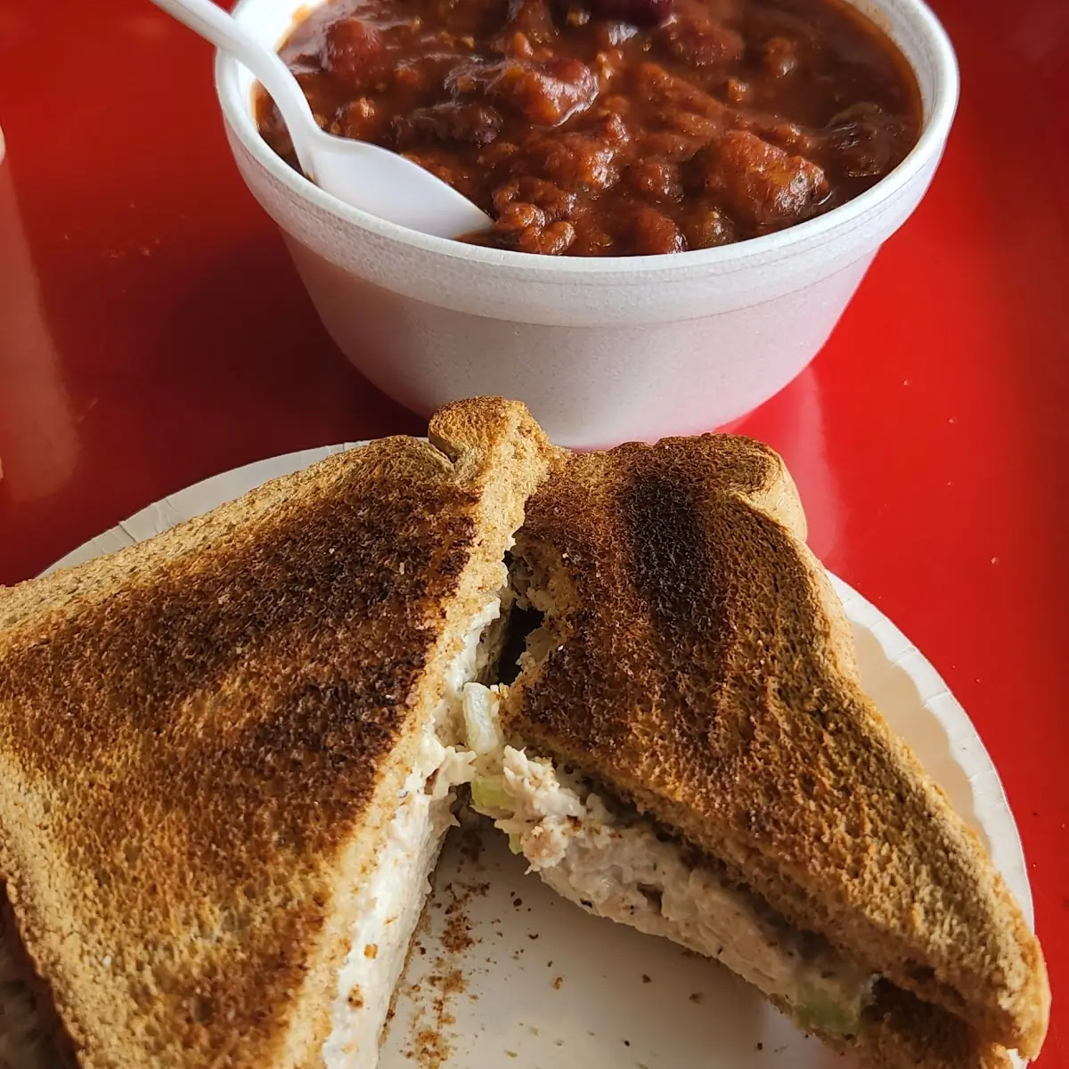 Chicken Salad Sandwich and Chili
