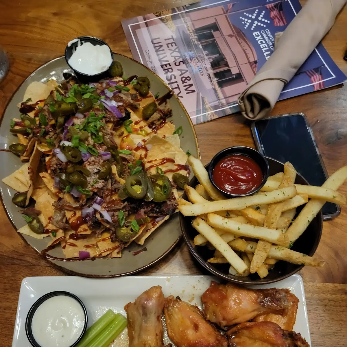 Brisket Nachos & Chicken Wings