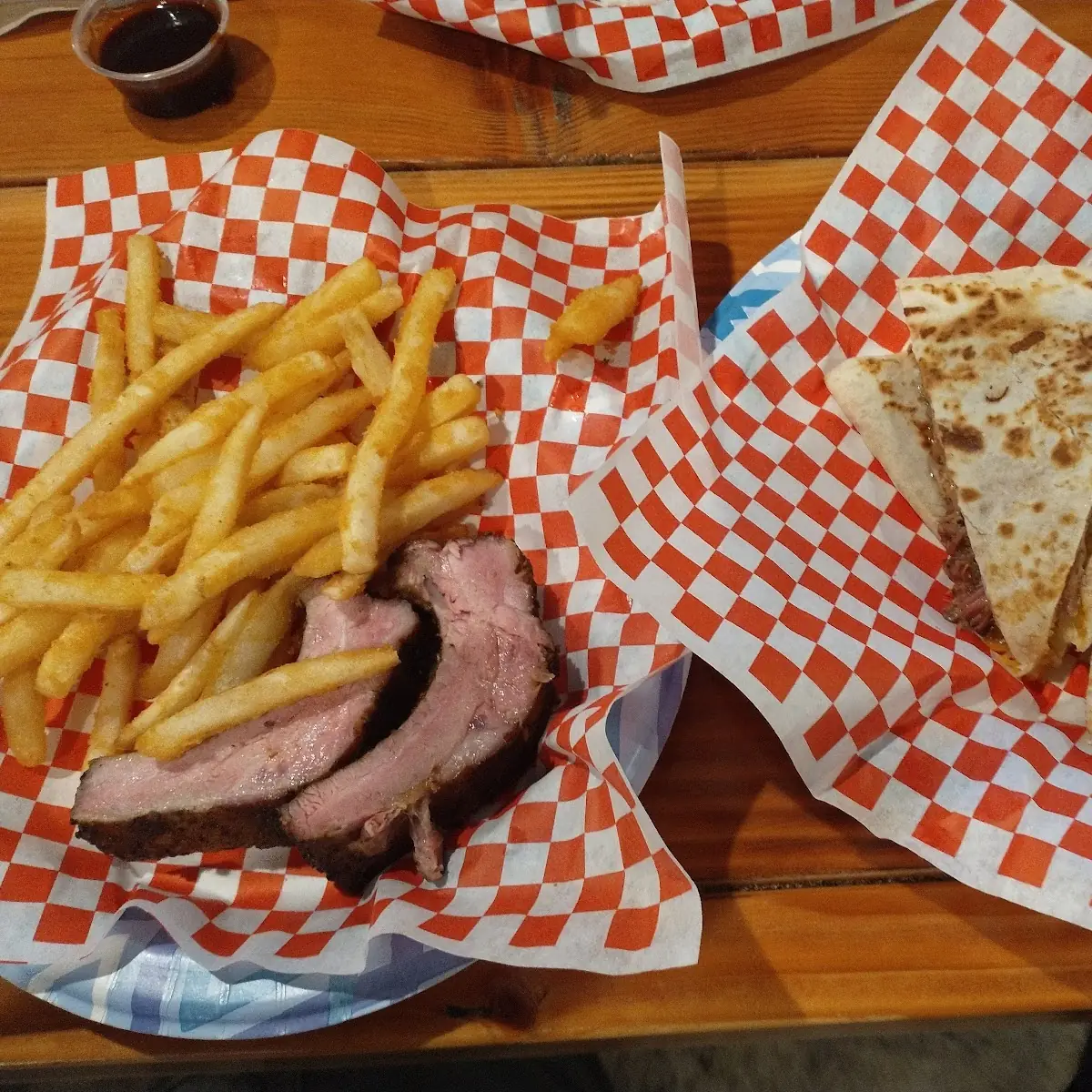 BBQ Pork Quesadilla and Rib Fry Basket