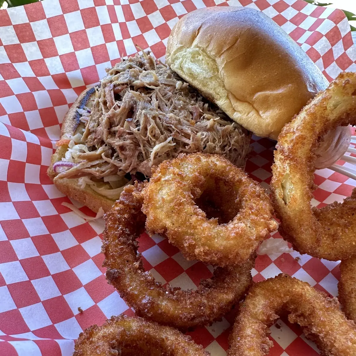 Pork Sandwich with Onion Rings