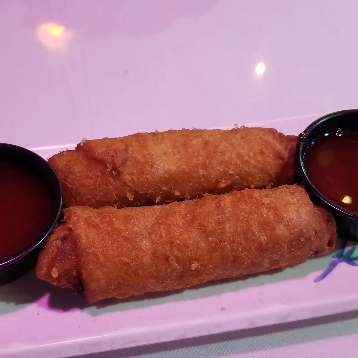 Egg Roll and Spicy Sweet Sour Sauce