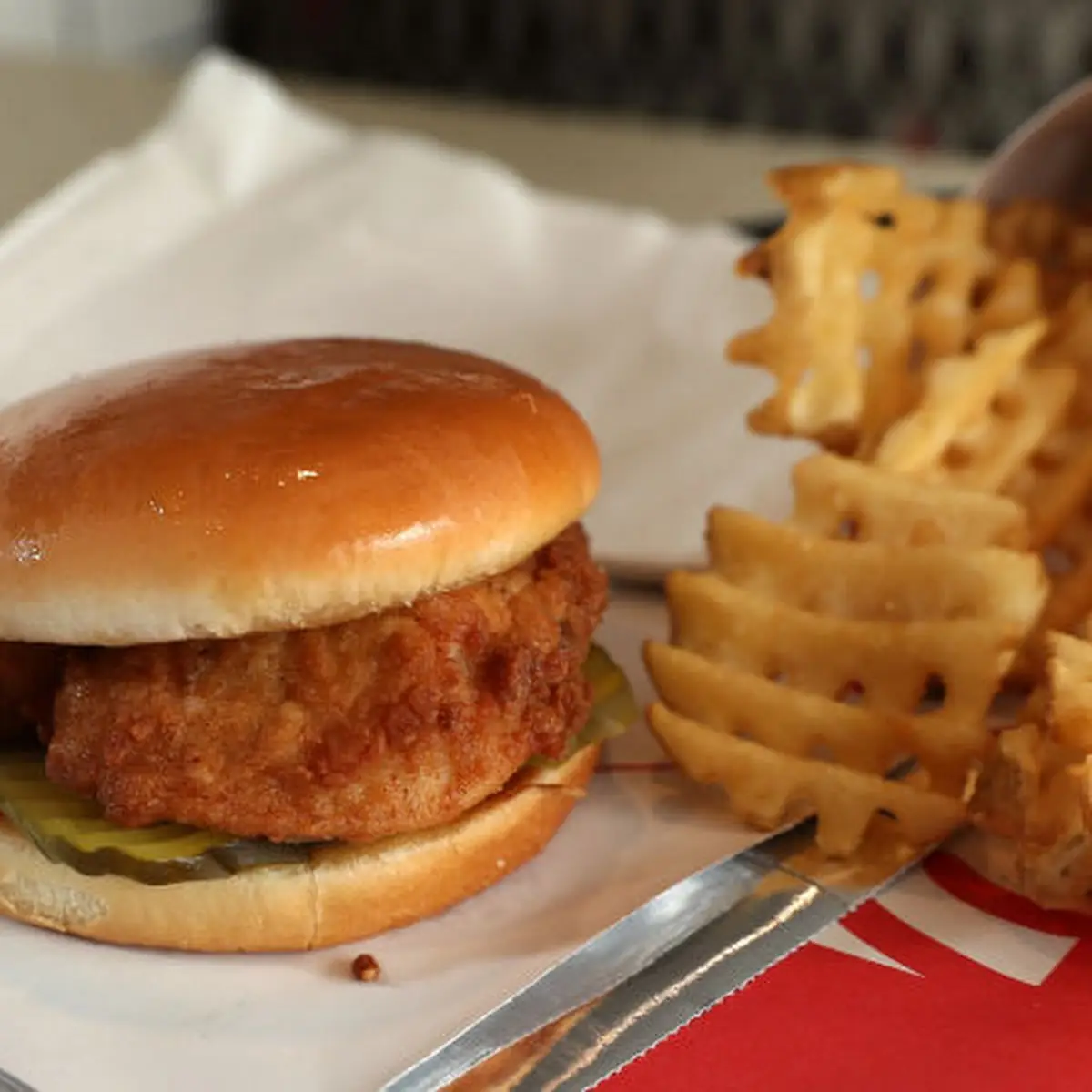 Chicken Sandwich and Waffle Fries