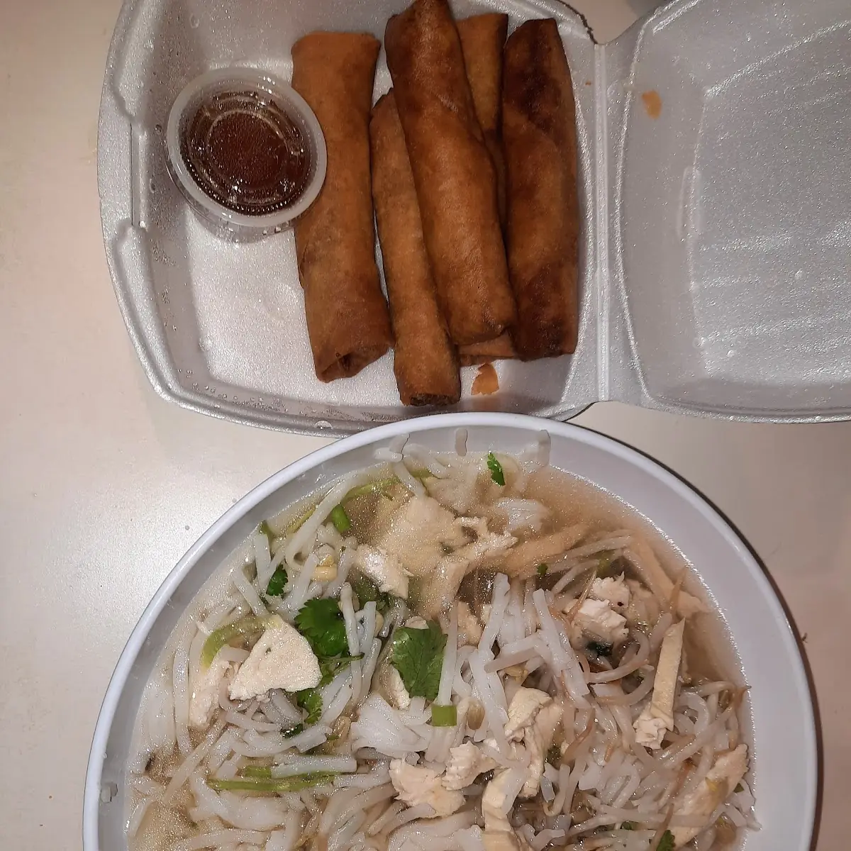 Chicken Pho and Egg Rolls