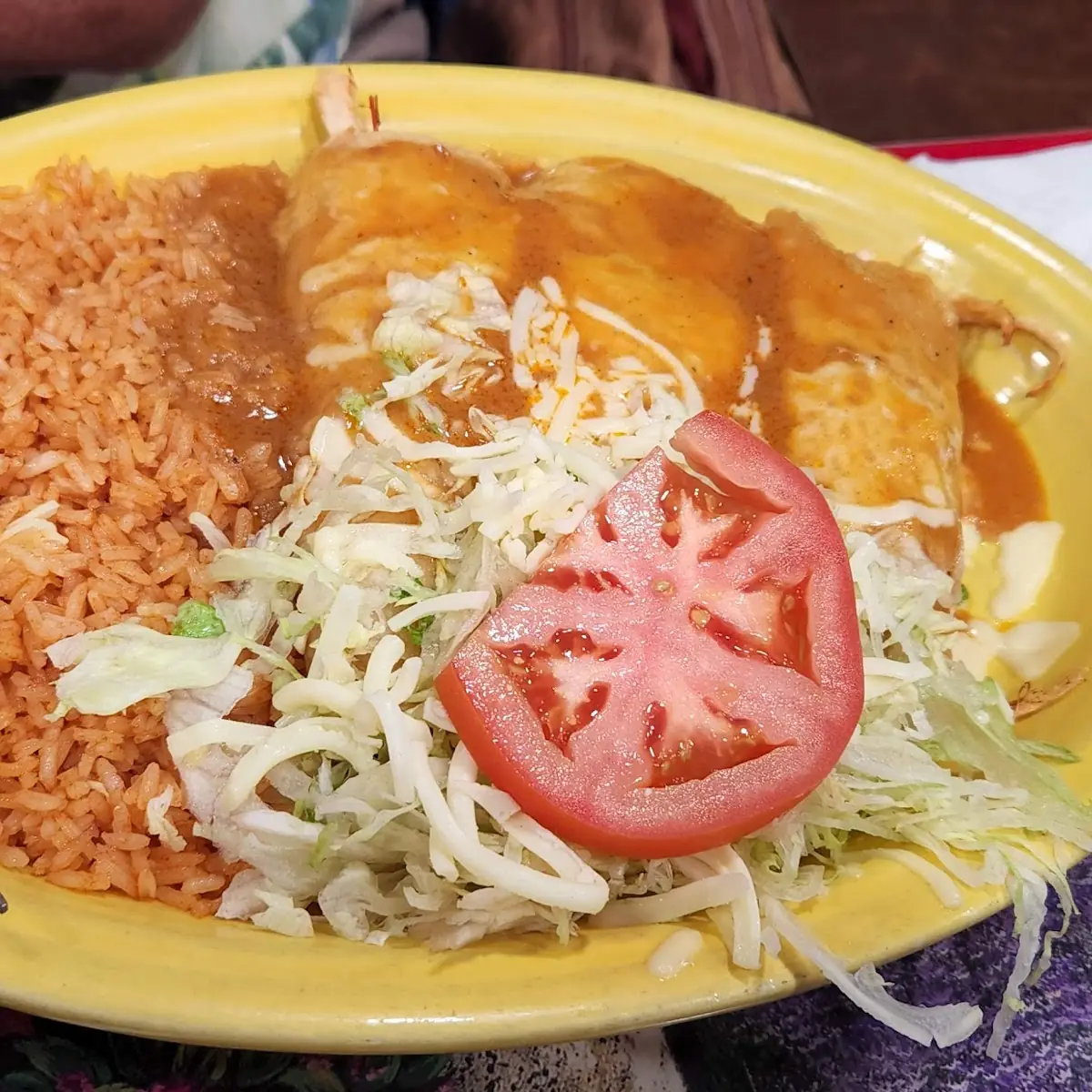 Bean Tostada-Guacamole Cheese Enchilada & Rice