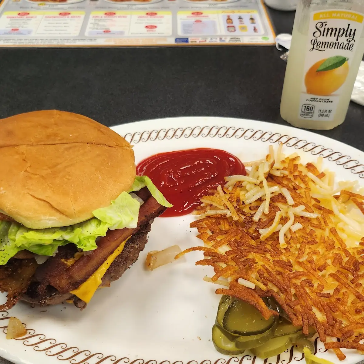 Bacon Burger and Hash Browns