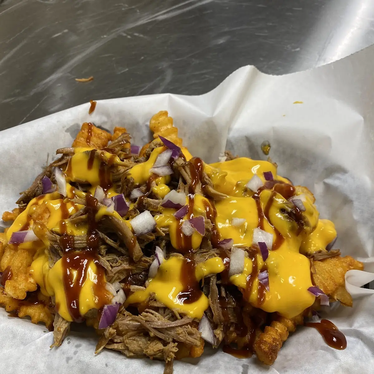 Cheesy BBQ Pulled Pork Fries