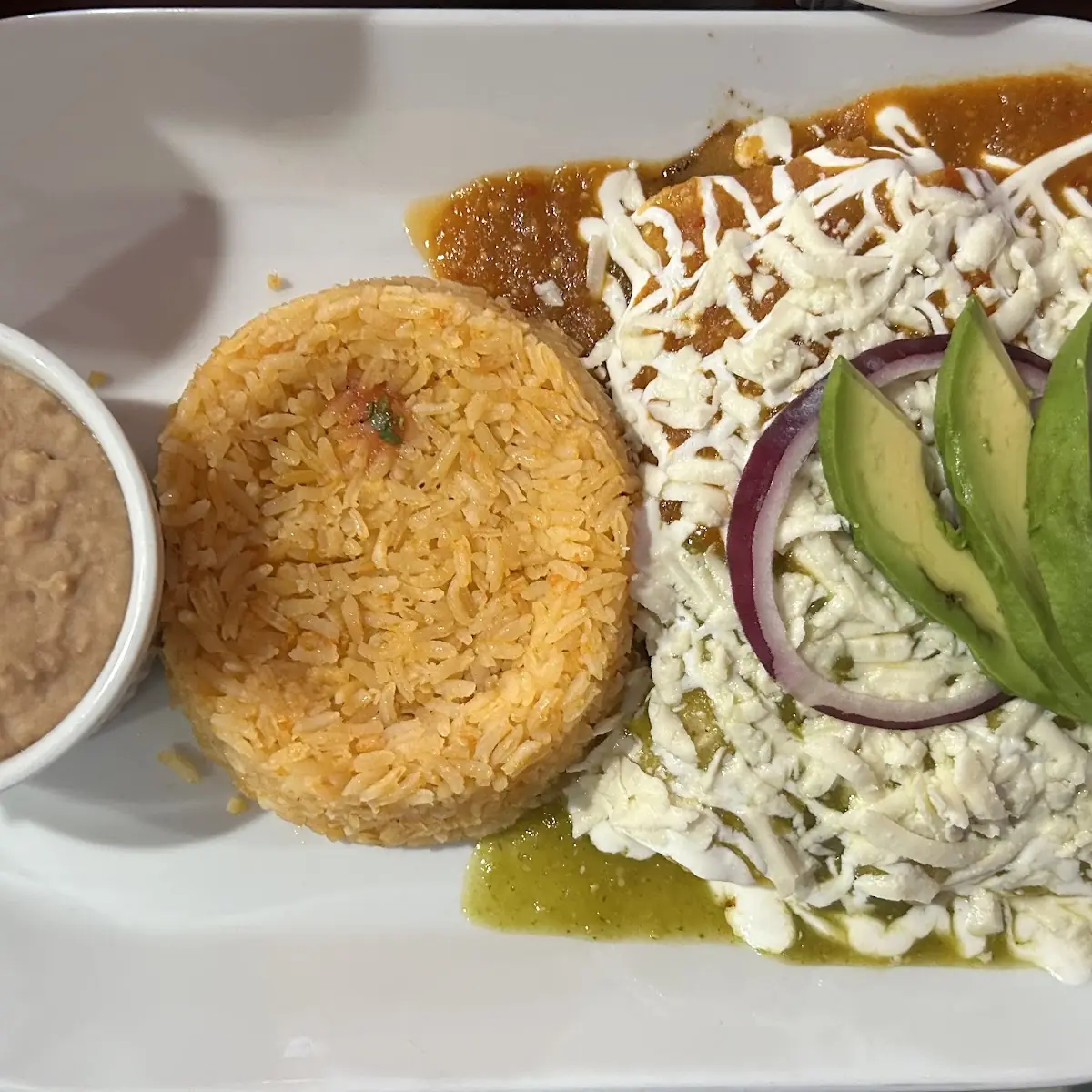 Vegetable Enchiladas Verdes and Red Sauce