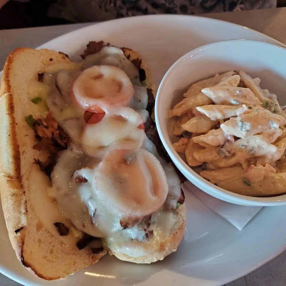 Philly Cheese Steak with Pasta Salad