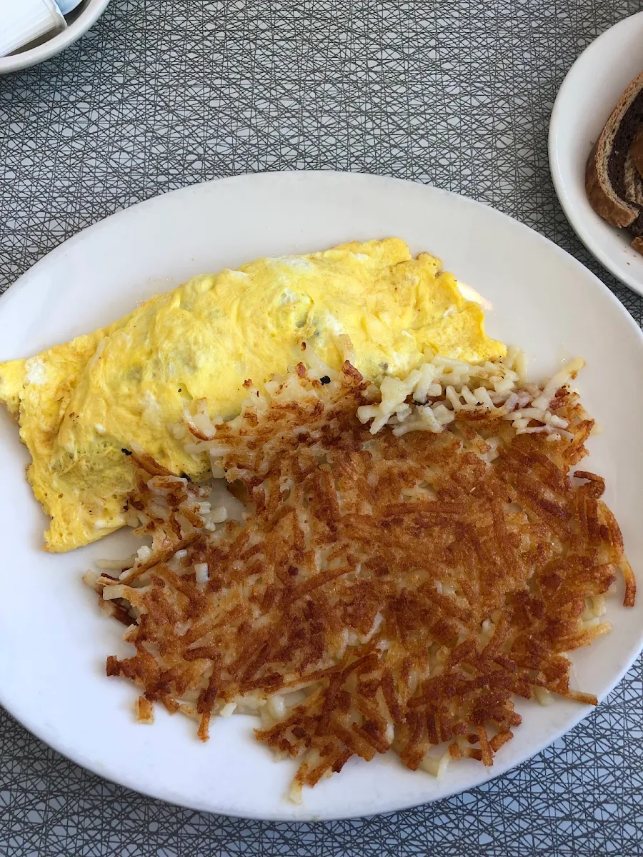 American Cheese Omelette with Ham and Hash Browns