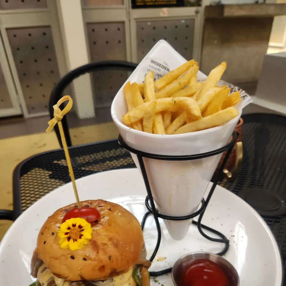 Mushroom Burger and Fries